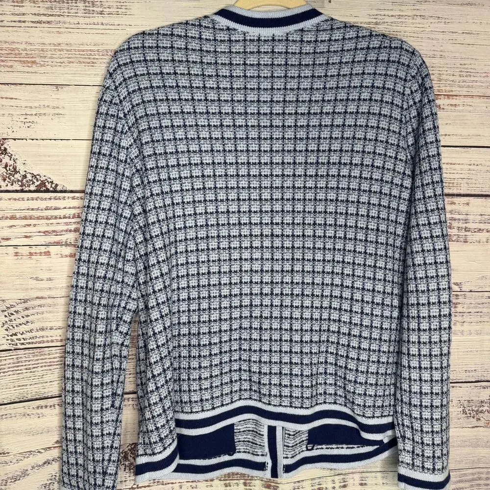 Talbots Blue Textured Cardigan L Cotton Blend Button Front Classic - Picture 4 of 6